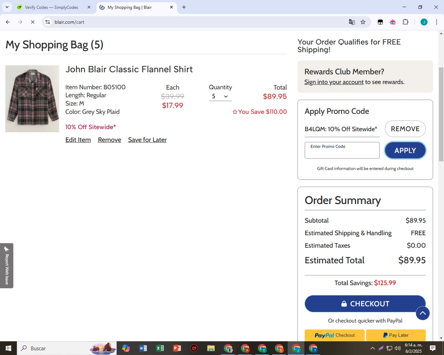 Gold Violin coupon code screenshot showing code B4LQM applied at Gold Violin checkout page. Uploaded by SimplyCodes community member VictoriousSpotter751 on Feb 6, 2025