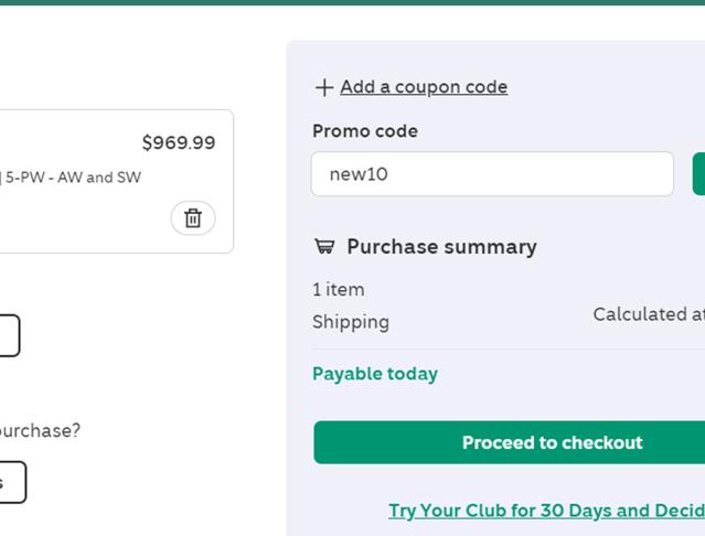 Golf Avenue checkout page showing Golf Avenue promo code box | Screenshot taken by SimplyCodes community member on Nov 12, 2024