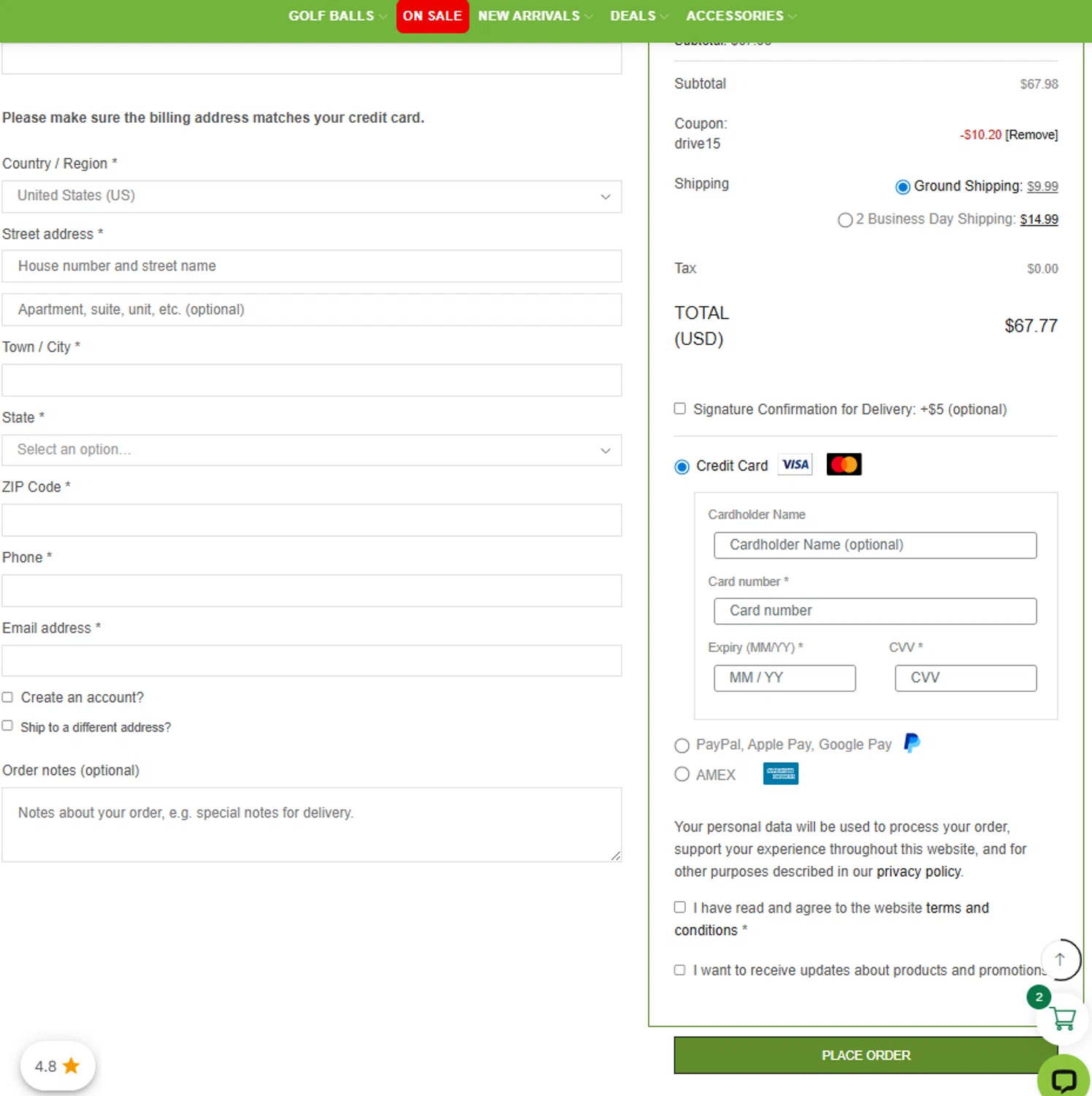 Golf Ball Planet coupon code screenshot showing code DRIVE15 applied at Golf Ball Planet checkout page. Uploaded by SimplyCodes community member reggiesmith on Jan 26, 2026
