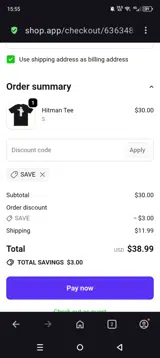 SAVE coupon verification screenshot