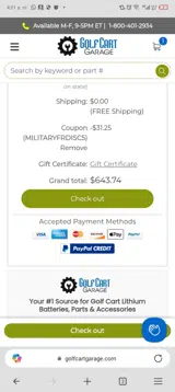 MILITARYFRDISC5 coupon verification screenshot