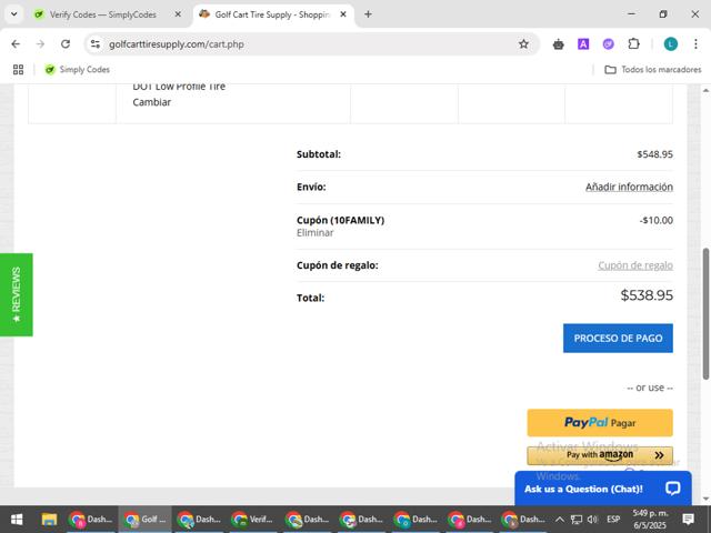 Golf Cart Tire Supply checkout page showing Golf Cart Tire Supply promo code box | Screenshot taken by SimplyCodes community member on May 6, 2025