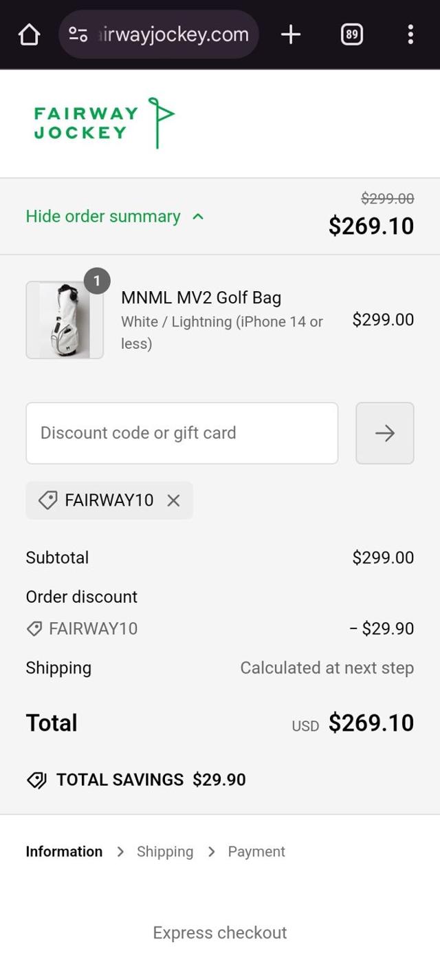 GOLF.com checkout page showing GOLF.com discount code box | Screenshot taken by SimplyCodes community member on Sep 24, 2024