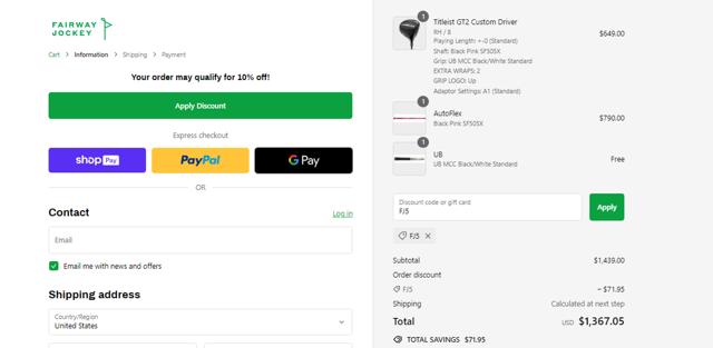 GOLF.com checkout page showing GOLF.com discount code box | Screenshot taken by SimplyCodes community member on Aug 17, 2024
