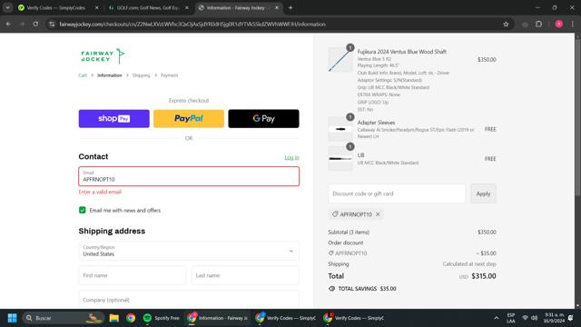 GOLF.com checkout page showing GOLF.com discount code box | Screenshot taken by SimplyCodes community member on Sep 16, 2024