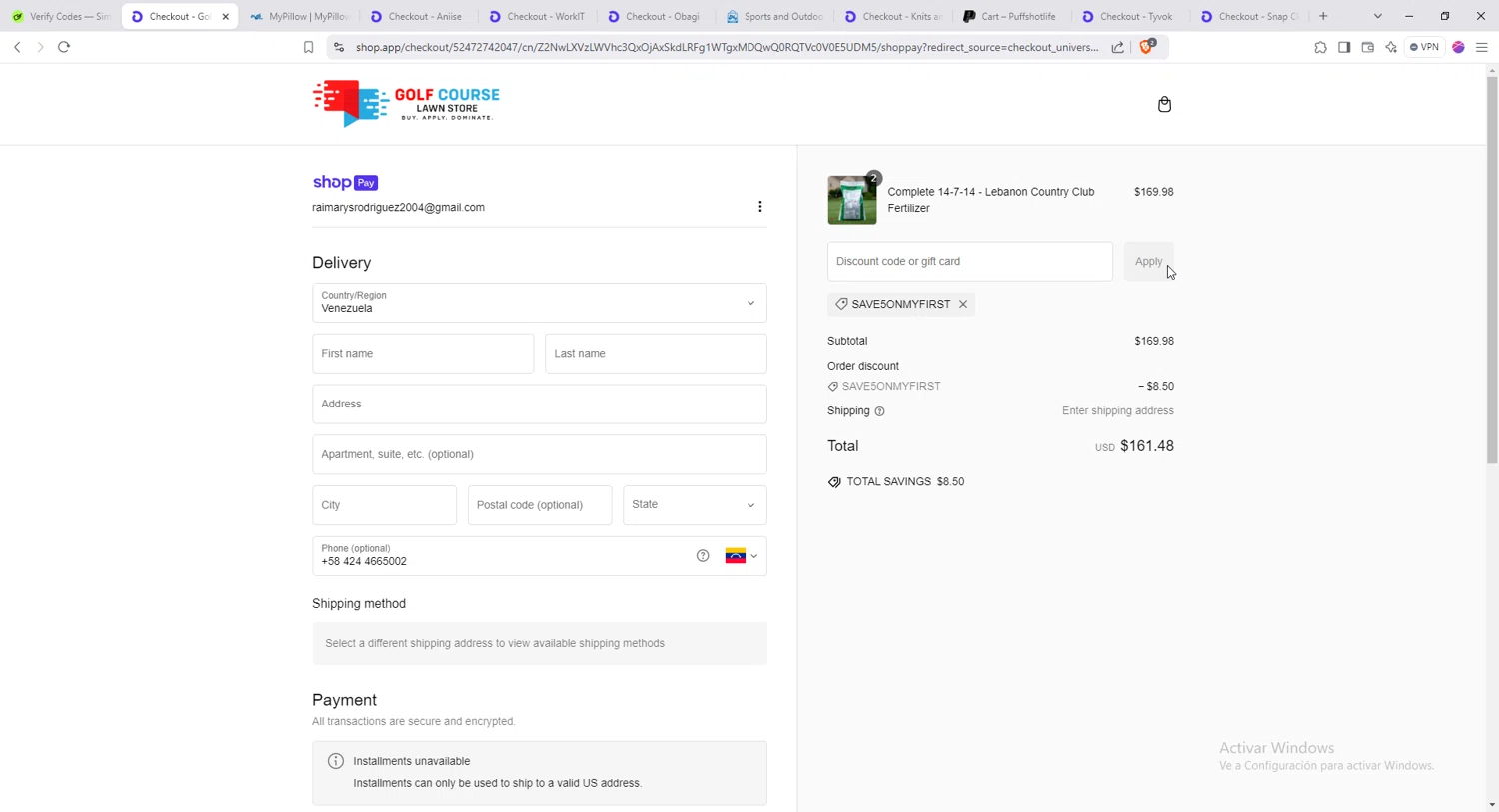 Golf Course Lawn Store checkout page showing Golf Course Lawn Store discount code box | Screenshot taken by SimplyCodes community member on Jan 2, 2025