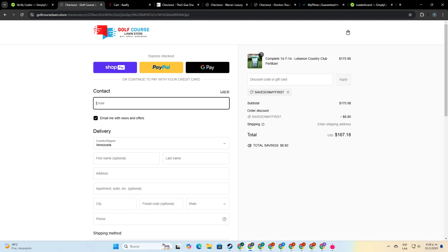 Golf Course Lawn Store checkout page showing Golf Course Lawn Store discount code box | Screenshot taken by SimplyCodes community member on Jan 31, 2025
