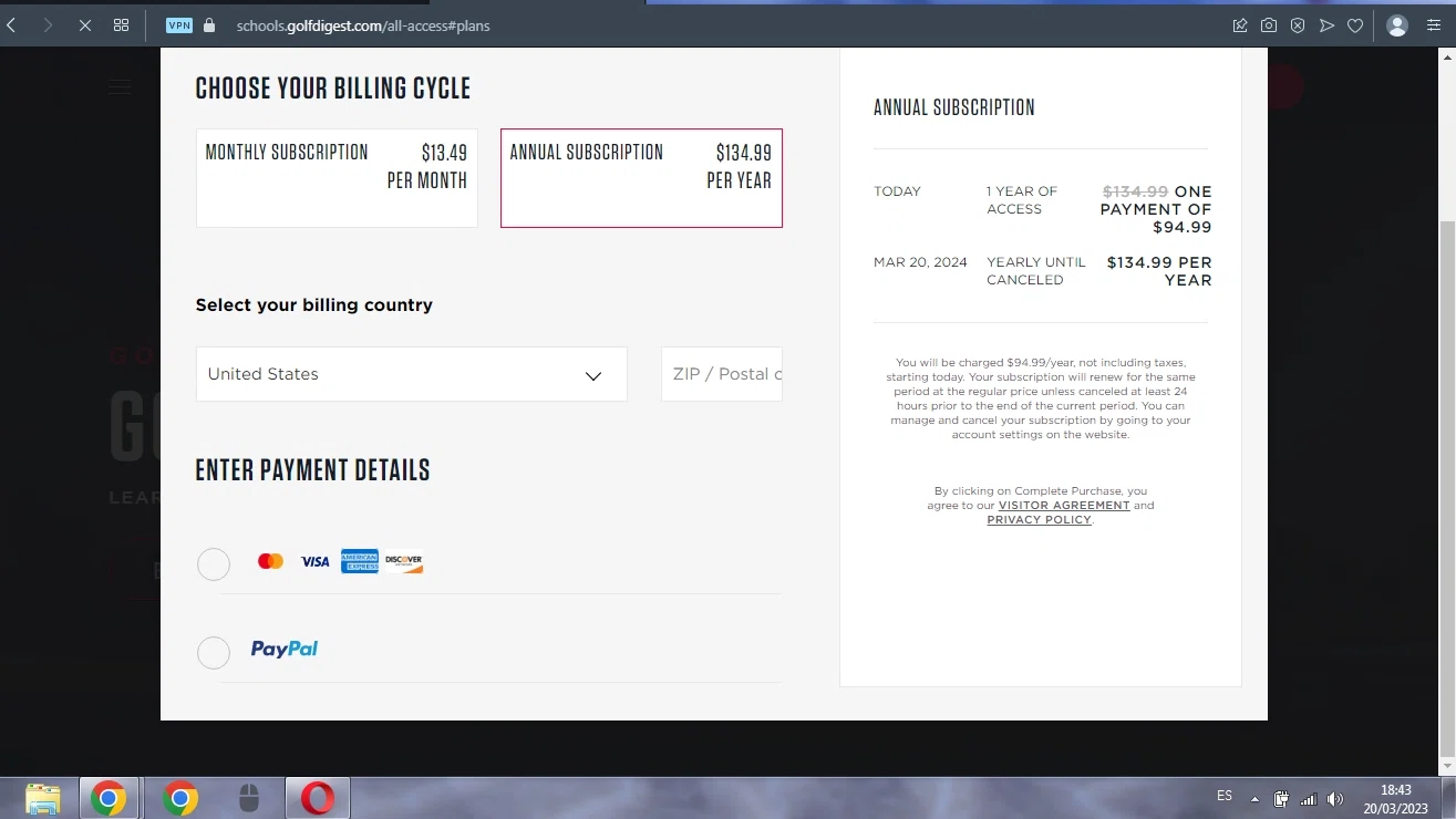 Golfdigest checkout page showing Golfdigest promo code box | Screenshot taken by SimplyCodes community member on Mar 20, 2023