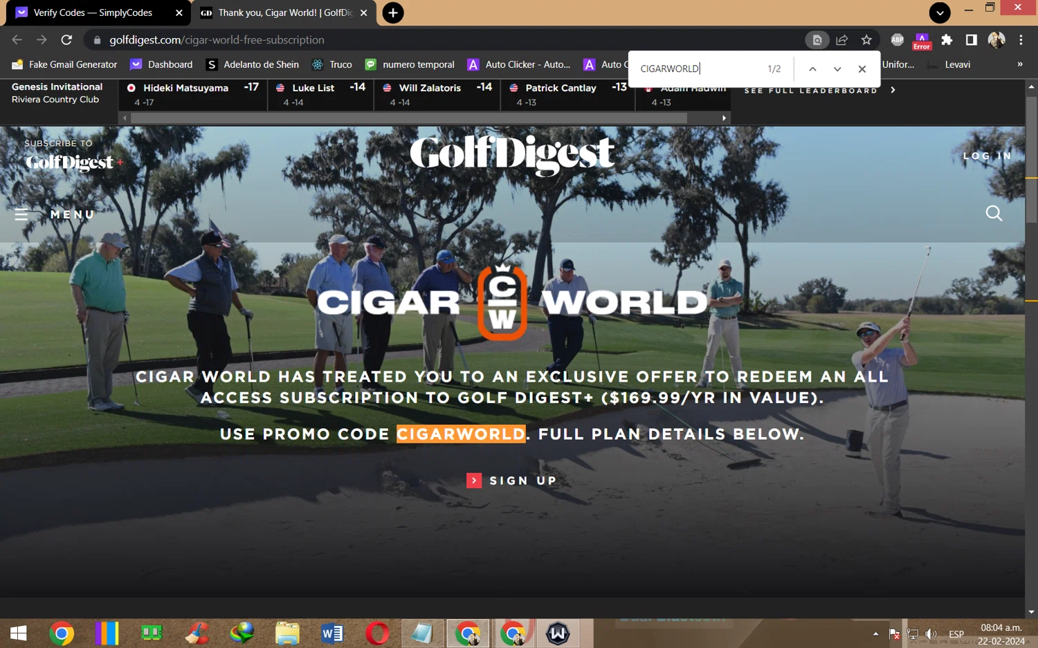 Golfdigest checkout page showing Golfdigest promo code box | Screenshot taken by SimplyCodes community member on Feb 22, 2024