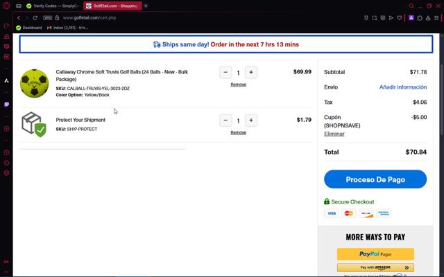 GolfEtail.com checkout page showing GolfEtail.com promo code box | Screenshot taken by SimplyCodes community member on Jul 21, 2025