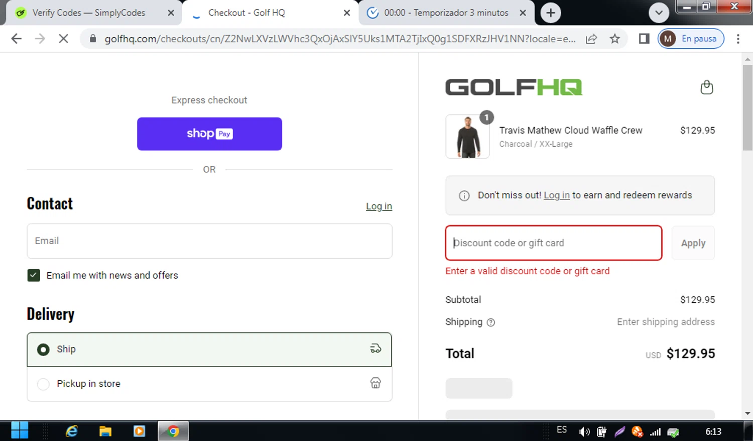 GolfHQ promo code screenshot showing code MAY15 applied at GolfHQ checkout page. Uploaded by SimplyCodes community member SwiftDefender9897 on May 15, 2025