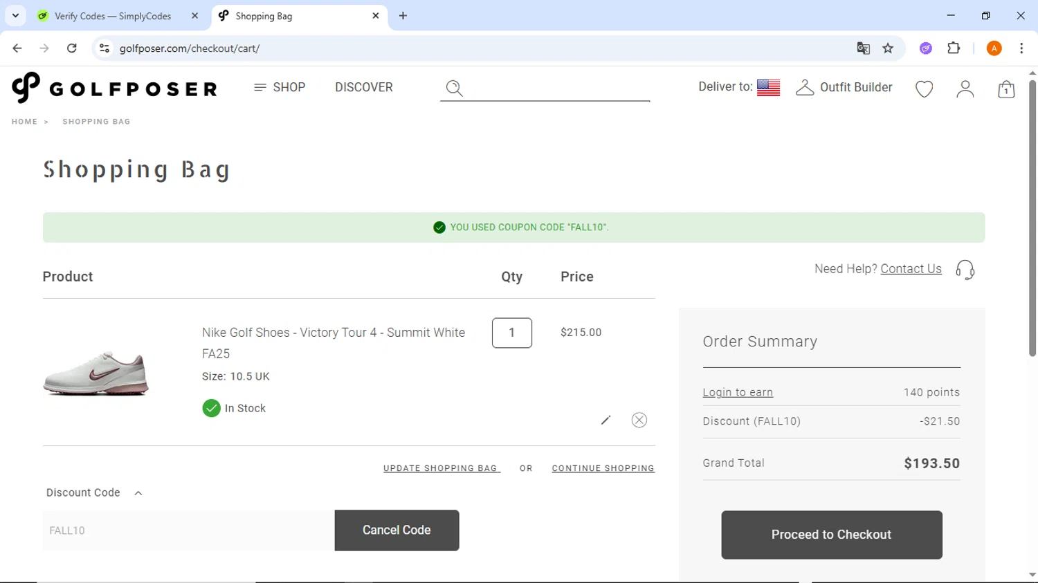 GolfPoser checkout page showing GolfPoser promo code box | Screenshot taken by SimplyCodes community member on Oct 7, 2025