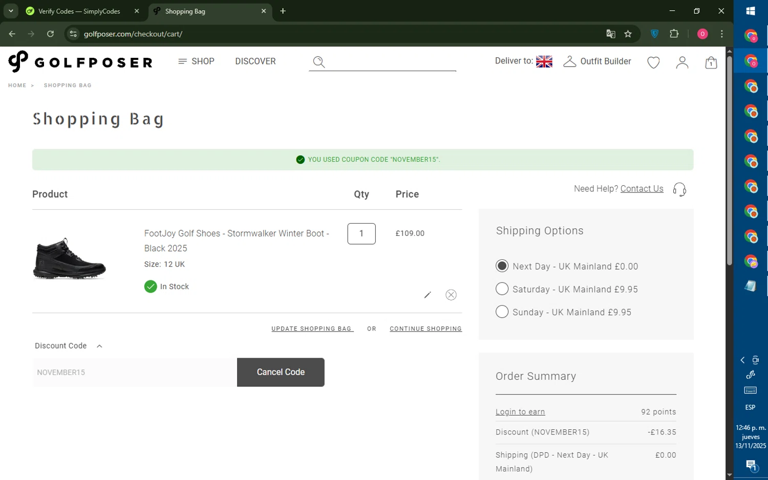 GolfPoser checkout page showing GolfPoser promo code box | Screenshot taken by SimplyCodes community member on Nov 13, 2025
