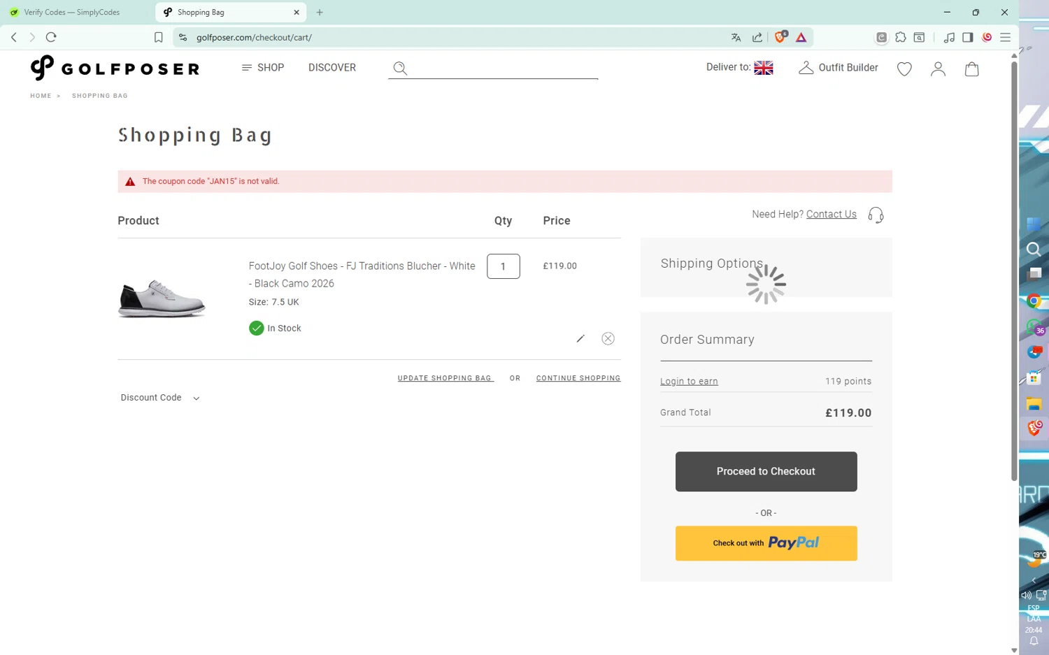 GolfPoser promo code screenshot showing code JAN15 applied at GolfPoser checkout page. Uploaded by SimplyCodes community member YaffMusic on Jan 22, 2026