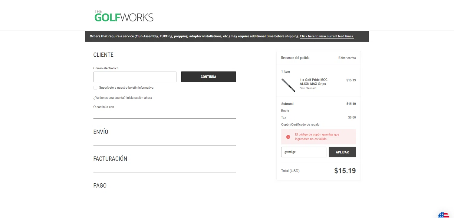 The GolfWorks promo code screenshot showing code gwmligz applied at The GolfWorks checkout page. Uploaded by SimplyCodes community member VoucherMonarch9058 on May 5, 2025
