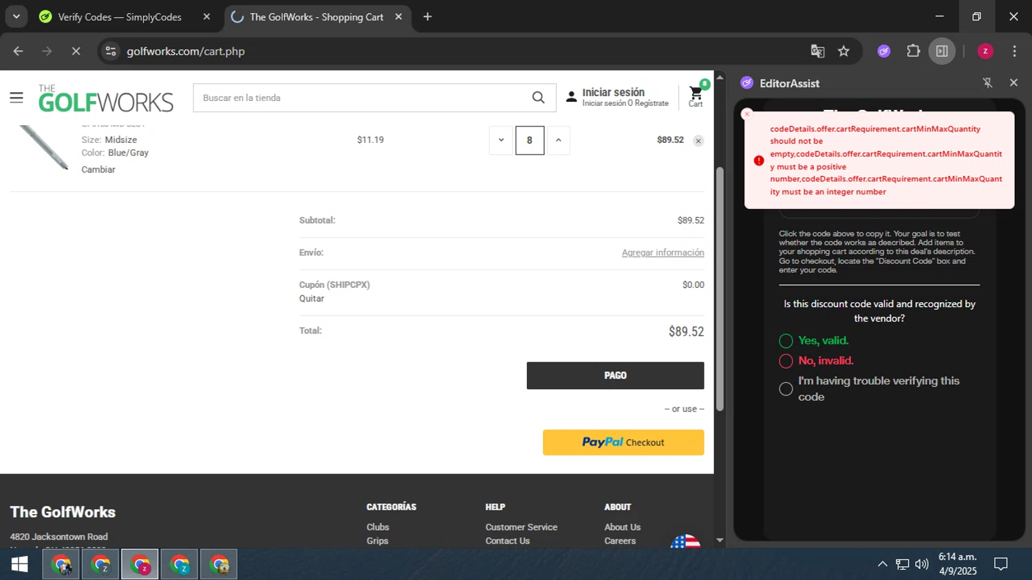 The GolfWorks checkout page showing The GolfWorks promo code box | Screenshot taken by SimplyCodes community member on Sep 4, 2025