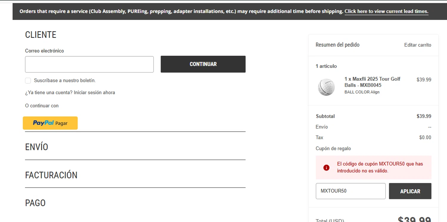The GolfWorks promo code screenshot showing code MXTOUR50 applied at The GolfWorks checkout page. Uploaded by SimplyCodes community member alfock22 on Jun 26, 2025