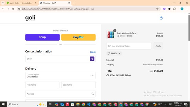 Goli checkout page showing Goli coupon code box | Screenshot taken by SimplyCodes community member on Sep 5, 2025