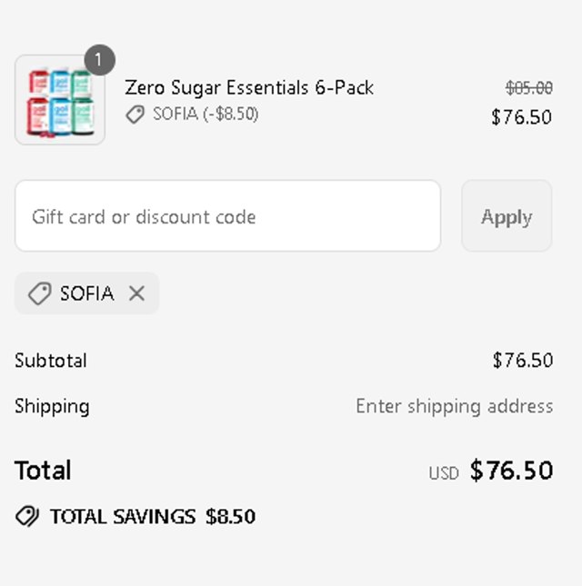 Goli checkout page showing Goli coupon code box | Screenshot taken by SimplyCodes community member on Sep 5, 2025