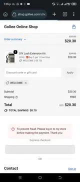 Gollee coupon verification screenshot