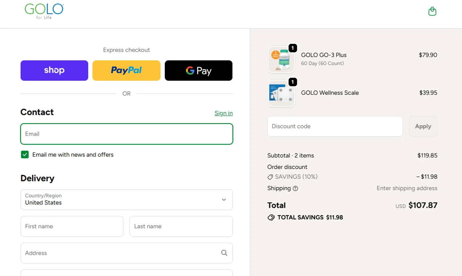 GOLO promo code screenshot showing code SAVINGS applied at GOLO checkout page. Uploaded by SimplyCodes community member valeriaantonieta on Jun 16, 2026