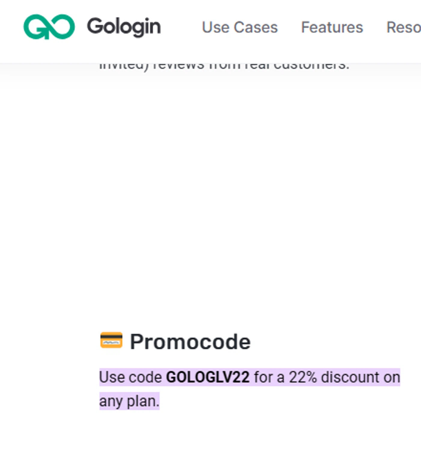 GoLogin promo code screenshot showing code GOLOGLV22 applied at GoLogin checkout page. Uploaded by SimplyCodes community member Taeyang on Jan 15, 2026