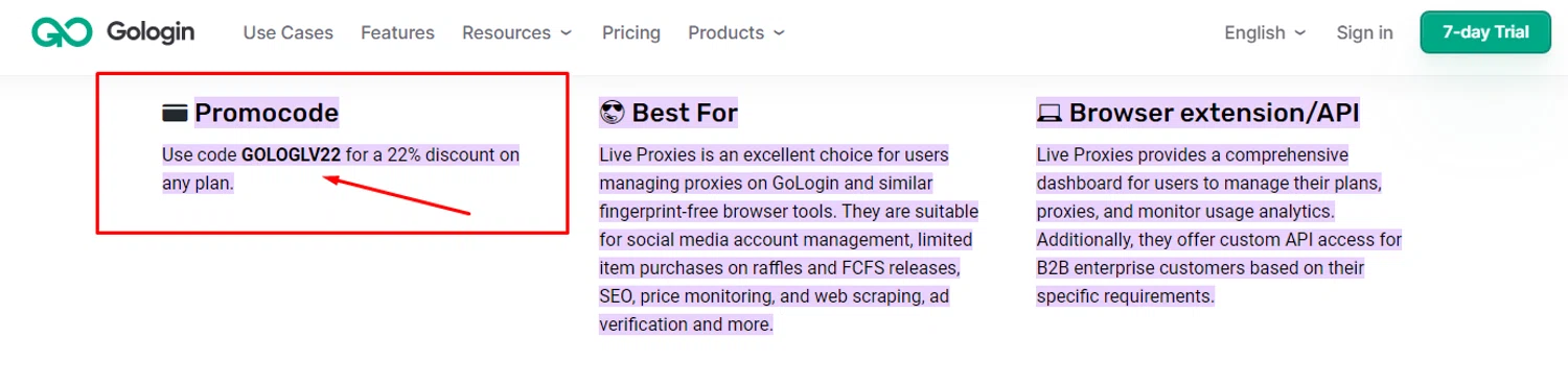 GoLogin promo code screenshot showing code GOLOGLV22 applied at GoLogin checkout page. Uploaded by SimplyCodes community member RonaldAcunaJr on Feb 5, 2026