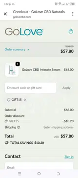 GIFT15 coupon verification screenshot