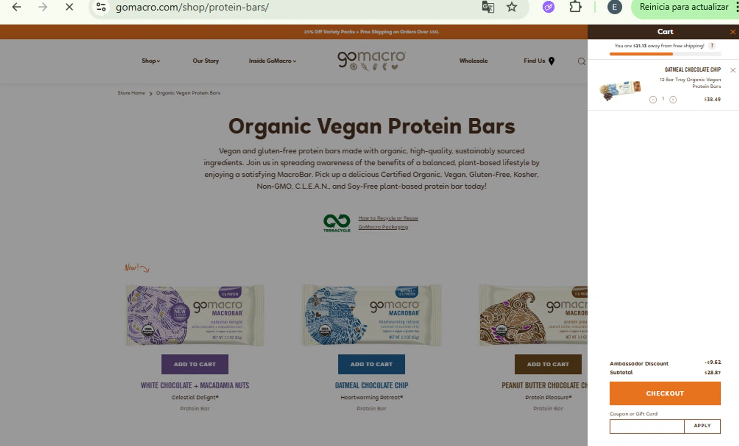 GoMacro promo code screenshot showing code LEIGHMEROTTO_RD applied at GoMacro checkout page. Uploaded by SimplyCodes community member CashMaestro9337 on Jul 19, 2025