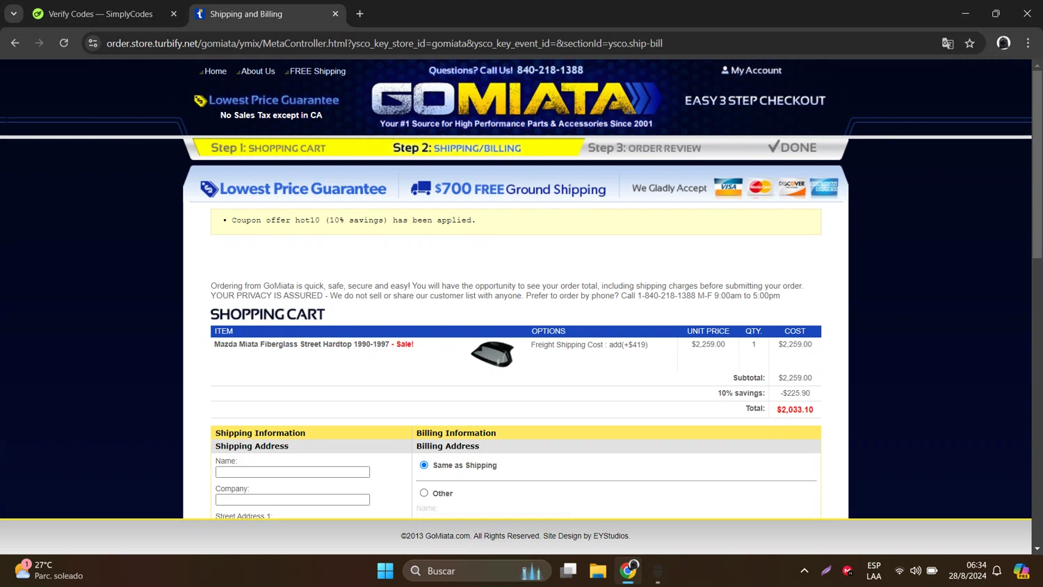 where to use Go Miata promo code box
