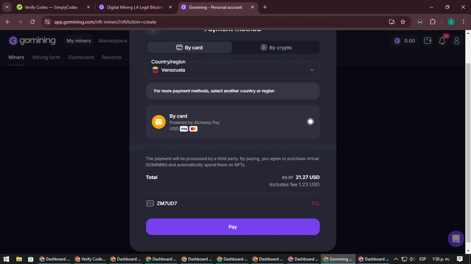 where to use Gomining promo code box