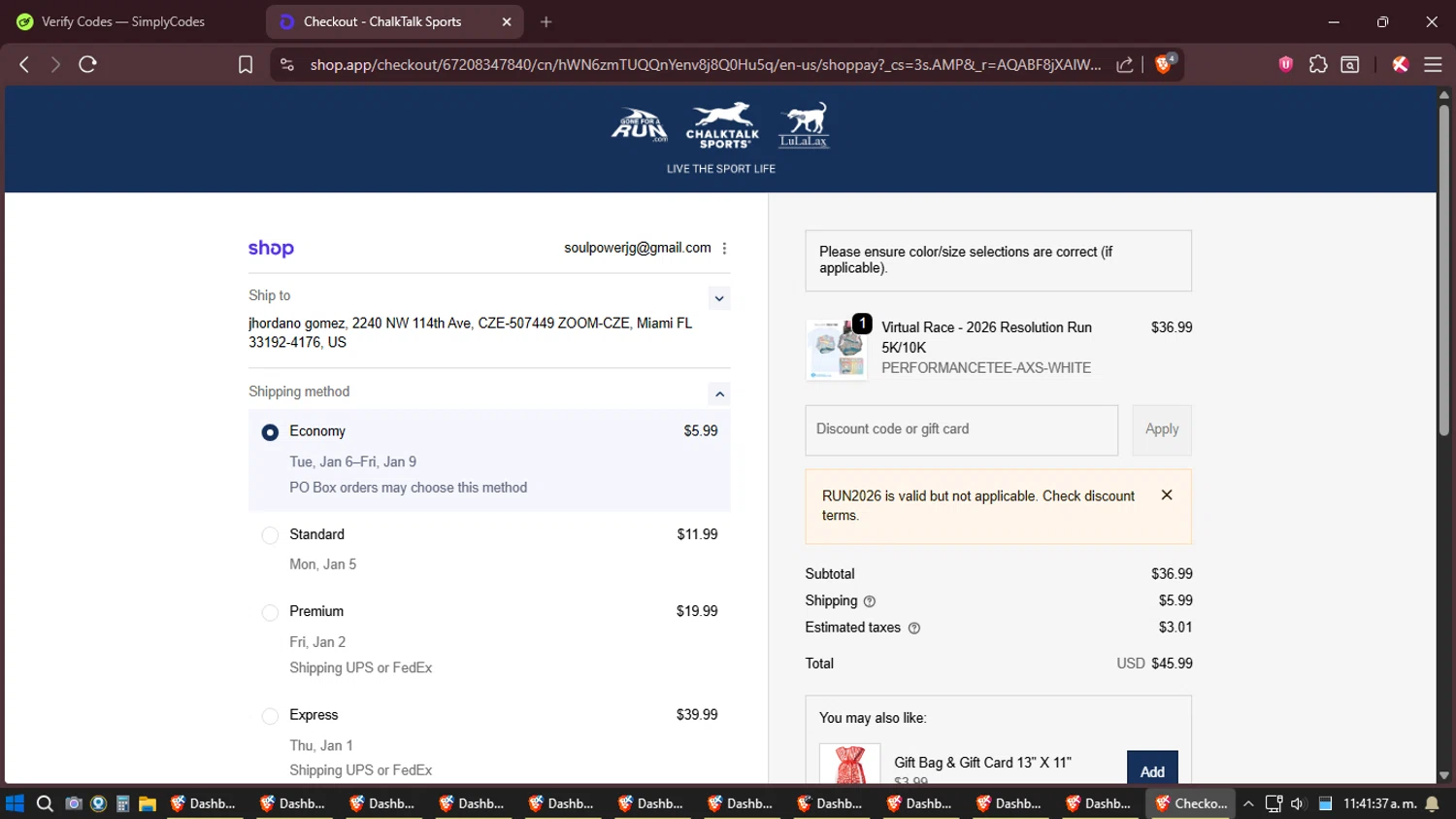 Gone For A Run checkout page showing Gone For A Run coupon code box | Screenshot taken by SimplyCodes community member on Dec 29, 2025