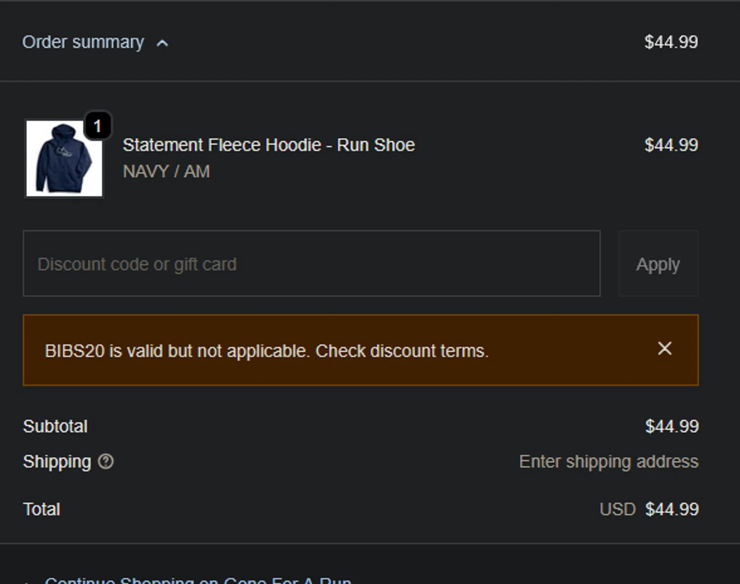 Gone For A Run checkout page showing Gone For A Run coupon code box | Screenshot taken by SimplyCodes community member on Feb 8, 2026