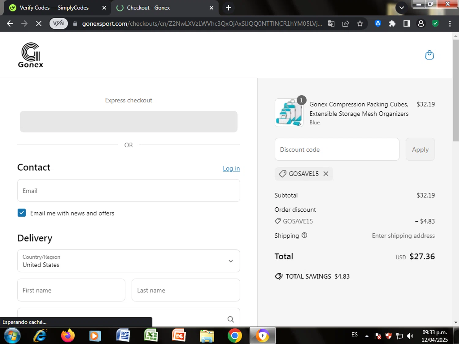 Gonex promo code screenshot showing code GOSAVE15 applied at Gonex checkout page. Uploaded by SimplyCodes community member yuta_okkotsu on Apr 13, 2025