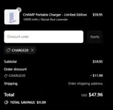 CHARGE20 coupon verification screenshot