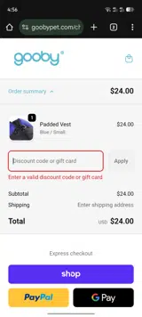 Gooby coupon verification screenshot