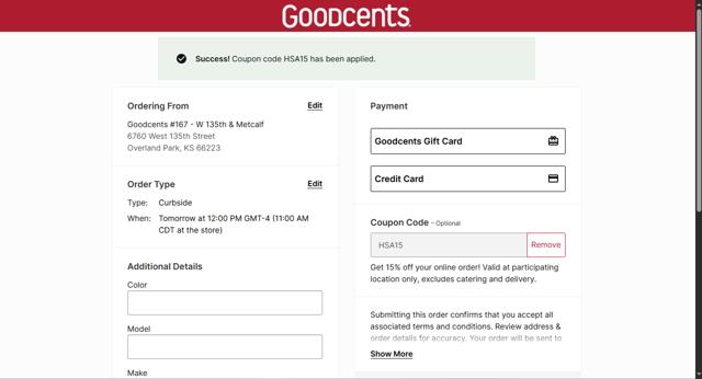 Goodcents checkout page showing Goodcents promo code box | Screenshot taken by SimplyCodes community member on Aug 31, 2025