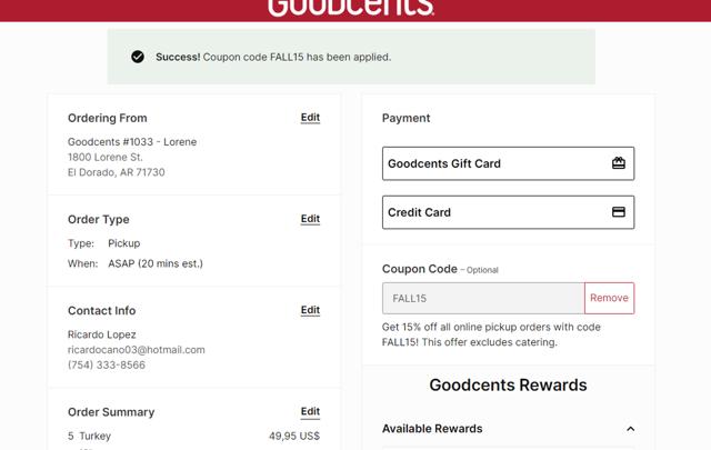 Goodcents checkout page showing Goodcents promo code box | Screenshot taken by SimplyCodes community member on Dec 1, 2023