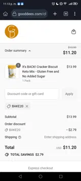 BAKE20 coupon verification screenshot
