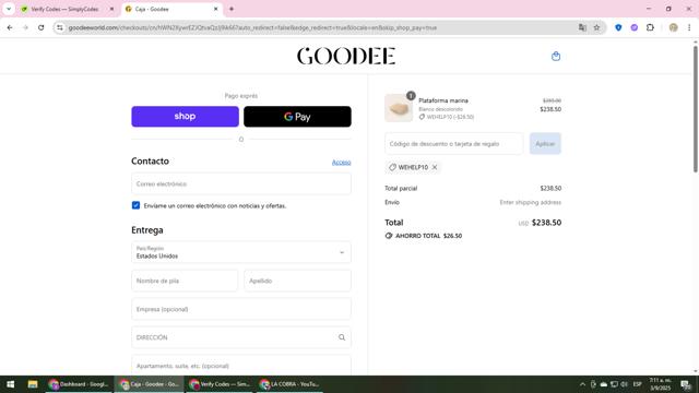 Goodee checkout page showing Goodee promo code box | Screenshot taken by SimplyCodes community member on Sep 3, 2025