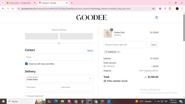 Goodee checkout page showing Goodee promo code box | Screenshot taken by SimplyCodes community member on Sep 11, 2025