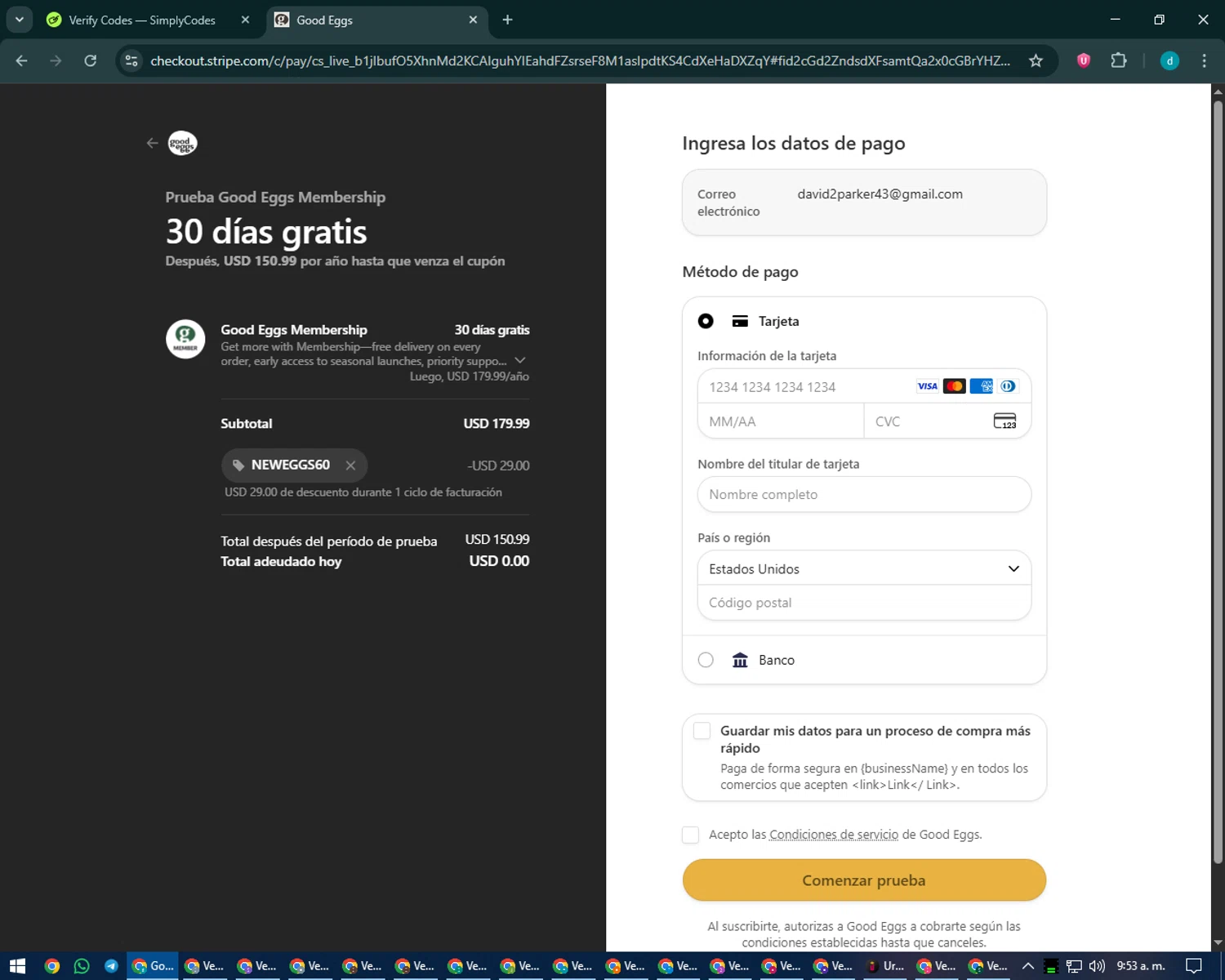 Good Eggs promo code screenshot showing code NEWEGGS60 applied at Good Eggs checkout page. Uploaded by SimplyCodes community member CodeMaverick5767 on Sep 13, 2025