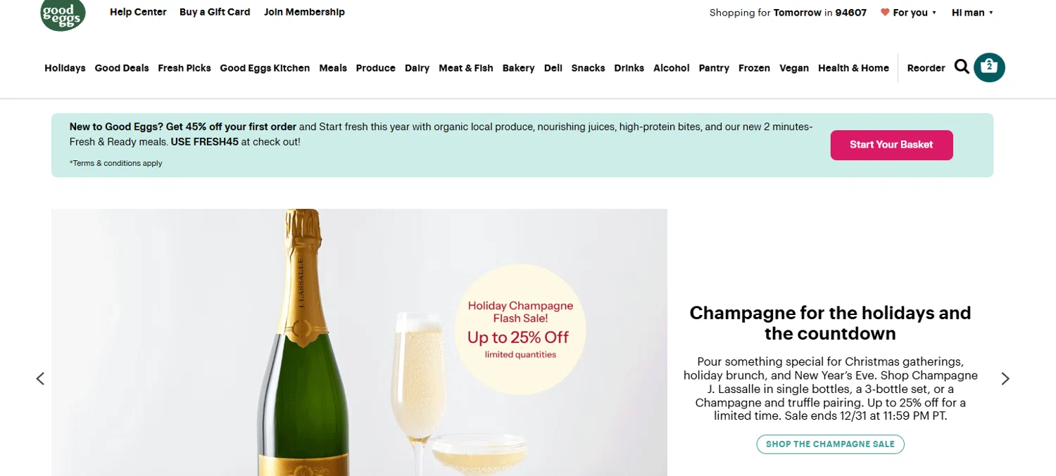 Good Eggs promo code screenshot showing code FRESH45 applied at Good Eggs checkout page. Uploaded by SimplyCodes community member jesspea on Dec 25, 2025