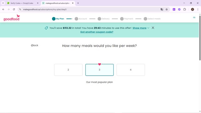 Goodfood checkout page showing Goodfood promo code box | Screenshot taken by SimplyCodes community member on Jun 26, 2025