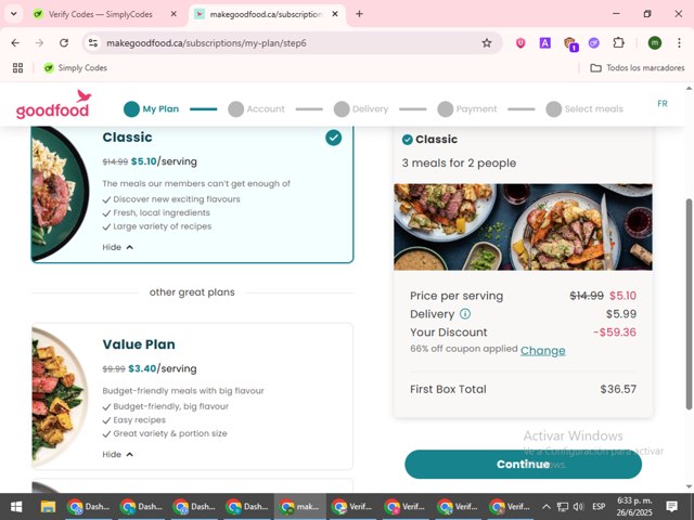 Goodfood checkout page showing Goodfood promo code box | Screenshot taken by SimplyCodes community member on Jun 26, 2025