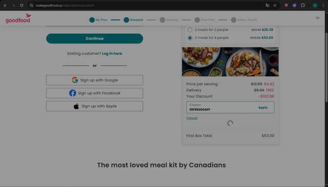 Goodfood checkout page showing Goodfood promo code box | Screenshot taken by SimplyCodes community member on May 29, 2025