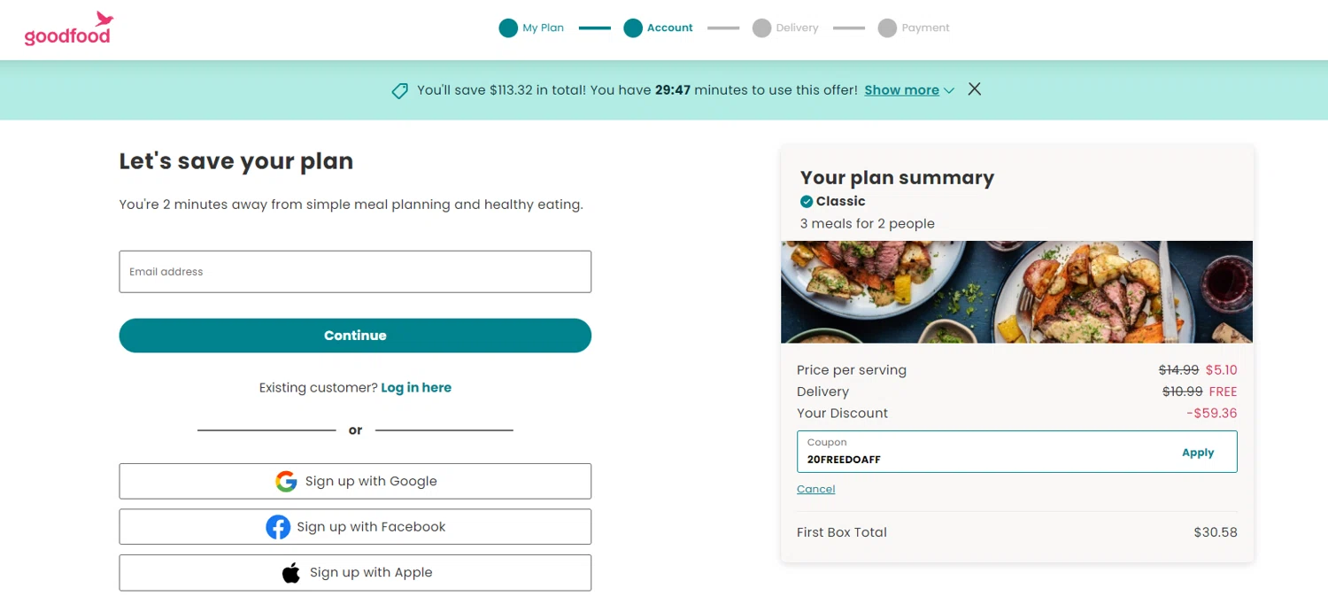 where to use Goodfood promo code box