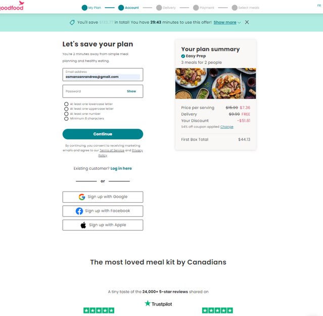 Goodfood checkout page showing Goodfood promo code box | Screenshot taken by SimplyCodes community member on Feb 20, 2025