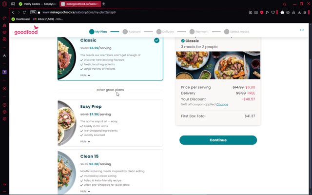 Goodfood checkout page showing Goodfood promo code box | Screenshot taken by SimplyCodes community member on Feb 20, 2025