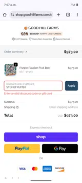 STONEFRUIT20 coupon verification screenshot